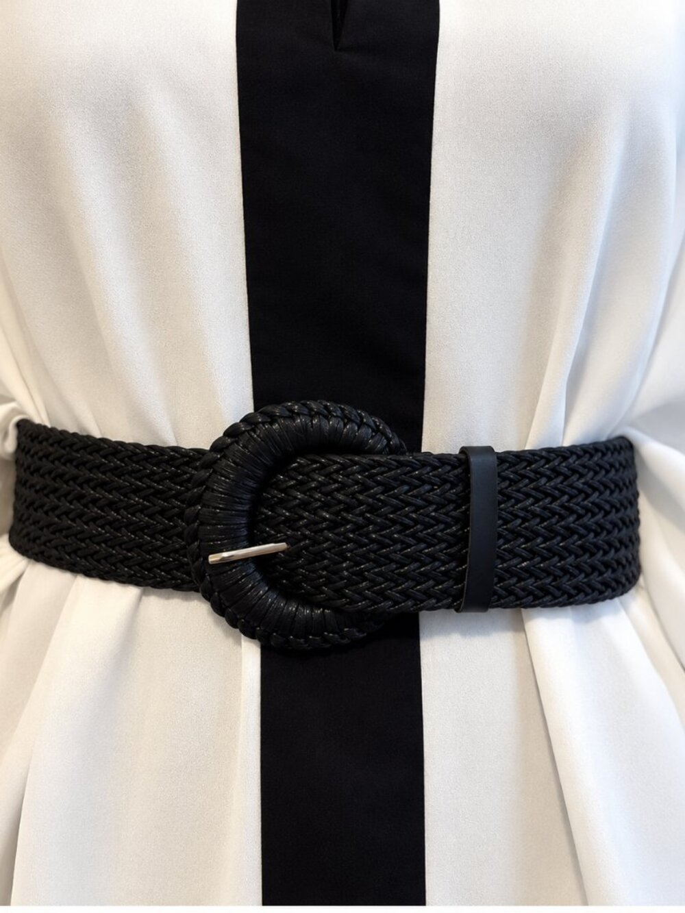 Black Woven Waist Belt with Woven Buckle – Women’s Fashion Belt